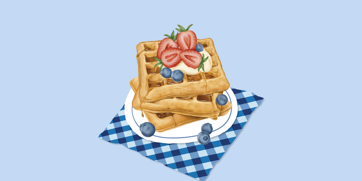 ilustrasi waffle dengan strawberry